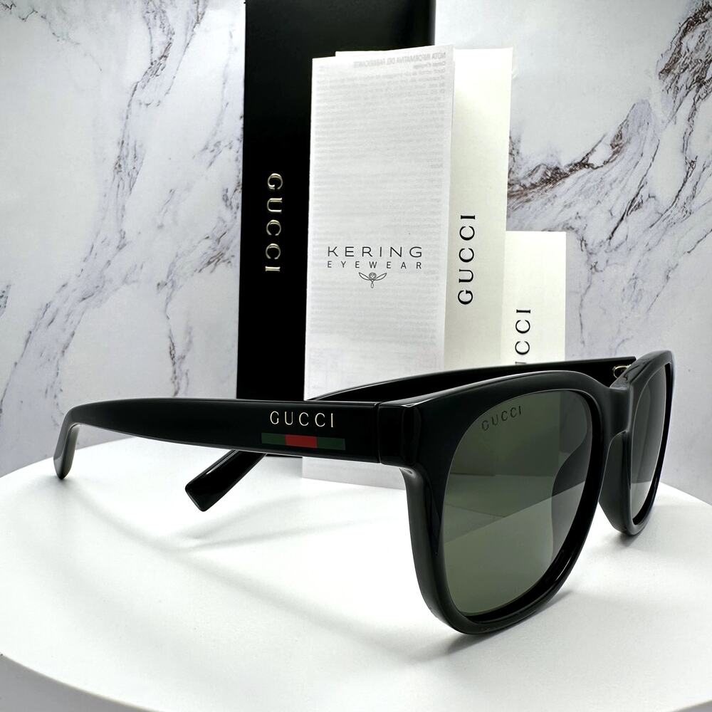 New GUCCI Sunglasses Black 54mm Square Gold Letter Logo Red Green Web Mens
